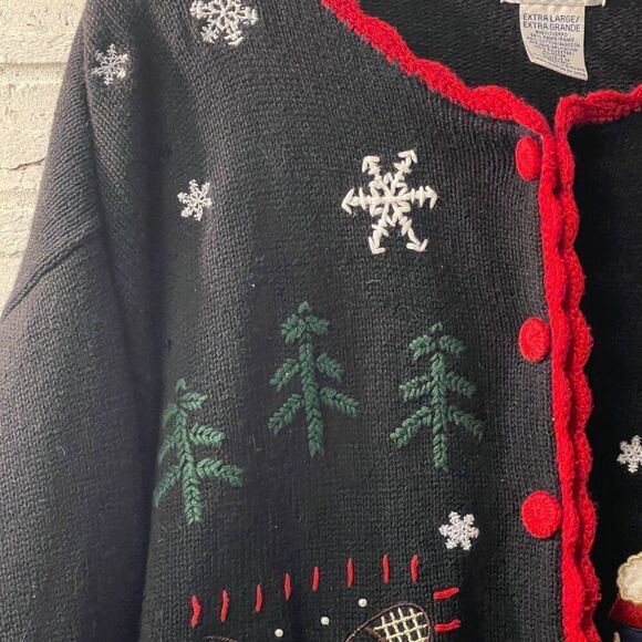 Vintage Basic Editions Holiday Festive Winter Ugly Christmas Sweater Cardigan XL - Picture 2 of 9